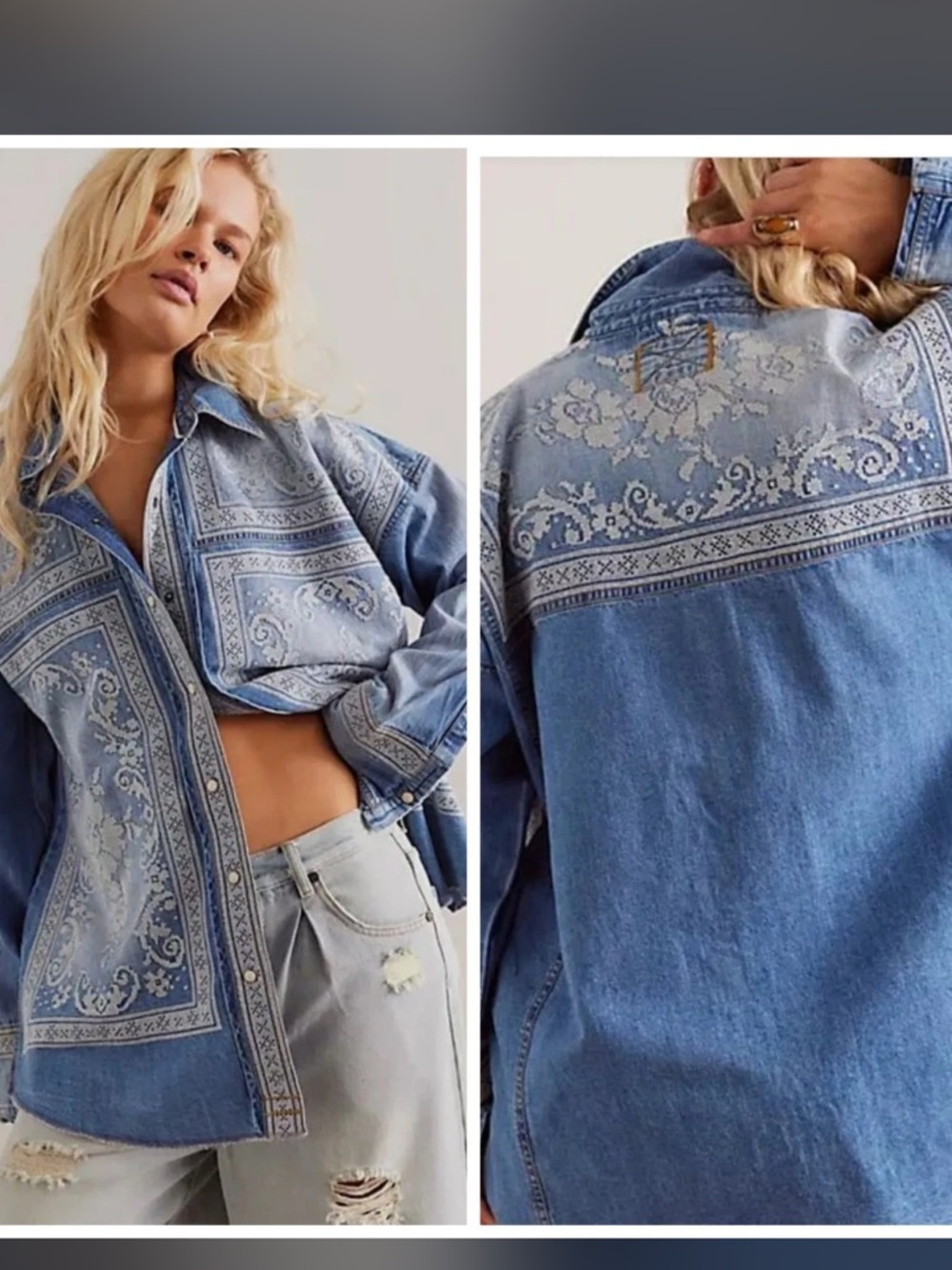 Blue Bandana Denim Button-Up Shirt